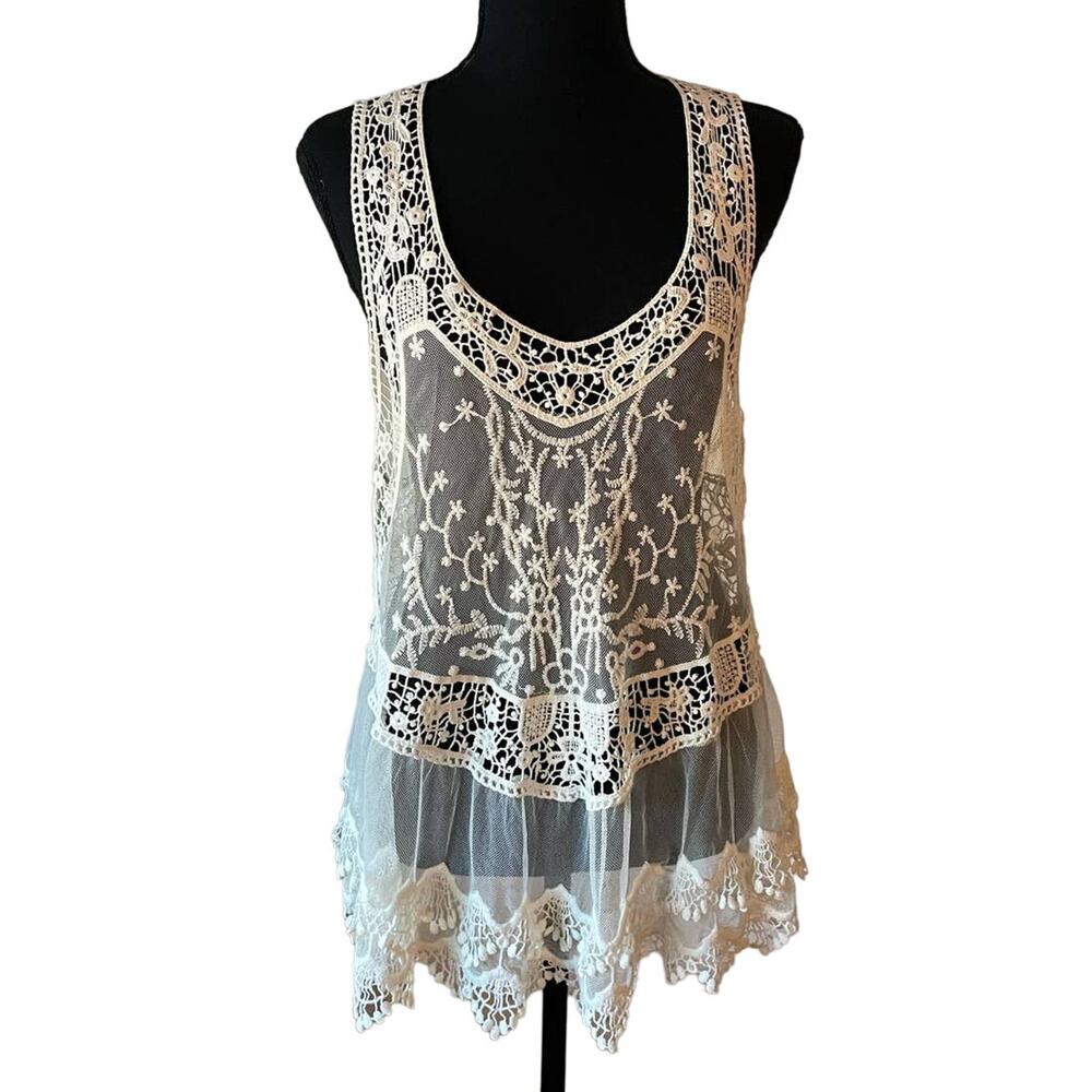 Tart Ivory Crochet Lace Scoop Neck Tank